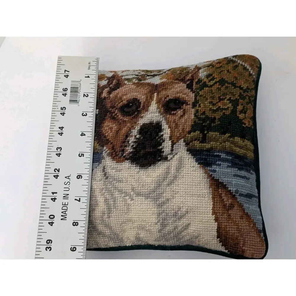 Vintage Pit Bull Terrier Needlepoint Dog Pillow Boxer Brindle Hand Stitched Smal